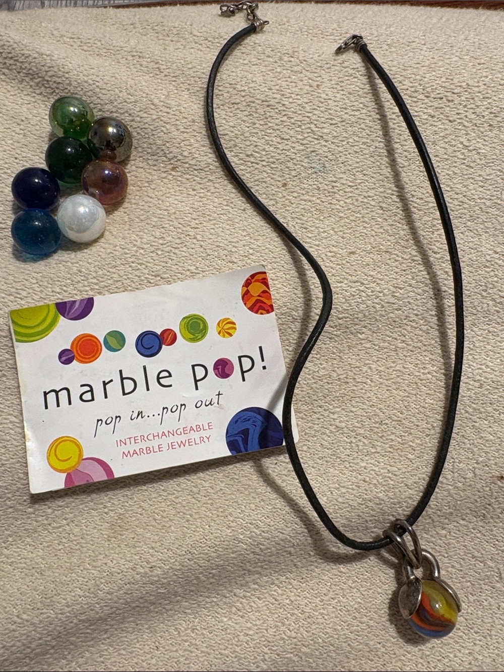 MARBLE Necklace with Black Cord and Multi-Colored Marble Charms